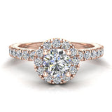 Petite Engagement ring for women Round Halo diamond ring 18K Gold-G,SI - Rose Gold