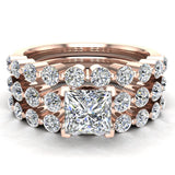 Princess Cut 2.07 Ct Shared-Prong Band Wedding Bridal Ring Set 1K Gold-I,I1 - Rose Gold