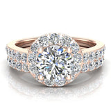 1.38 Ct Round Brilliant Cut Halo Diamond Engagement Ring Set 14K Gold (G,VS) - Rose Gold