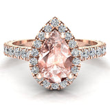 Pear Cut Pink Morganite Halo Engagement Ring 14K Gold-G,SI - Rose Gold