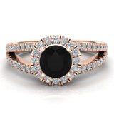 Black & White Split Shank Halo Diamond Ring 1.20 ctw Engagement Ring 14k Gold Glitz Design (G,SI) - Rose Gold