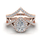 1.60 Ct Pear Cut Moissanite Diamond Wedding Ring Set Diamond Big Ring 14K Gold I1 - Rose Gold