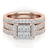 2.15 ct Princess Cut Quad Halo Wedding Ring Set w/ Enhancer Bands Bridal 14K Gold (G,SI) - Rose Gold