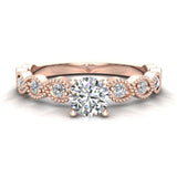 Milgrain Round Diamond Engagement Ring Luscious Marquise Design 14K Gold 0.60 ct-G,SI - Rose Gold