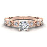 Milgrain Round Diamond Engagement Ring for Women 14K Gold 0.60 ct-G,SI - Rose Gold