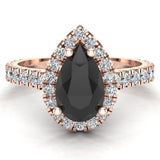 Pear Cut Black Diamond Halo Engagement Ring 14K Gold (G,SI) - Rose Gold