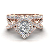 2.16 Ct Moissanite Pear Cut Wedding Ring Set Diamond Ring 14K Gold-I,I1 - Rose Gold