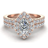 Petite ring for women Marquise Cut Halo Bridal Set 14K Gold 1.55 ct-I,I1 - Rose Gold