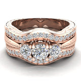 1.20 Ct Past Present Future Diamond Wedding Ring Set 14K Gold-F,VS - Rose Gold