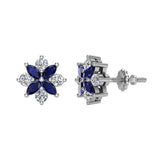 Blue Sapphire September Marquise Diamond Earrings 14K White Gold I1 - White Gold