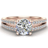 GIA Round brilliant diamond engagement rings split shank 18K 1.10 ct G VS - Rose Gold