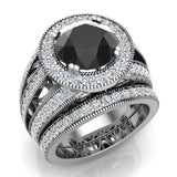 4.96 CTW Black Diamond Wedding Rings Bridal Set Round brilliant SI - White Gold