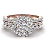 0.86 carat total weight Flower cluster Diamond Wedding Ring w/ Enhancer Bands Bridal set 14K Gold (G,SI) - Rose Gold