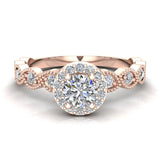 Round brilliant Halo Diamond engagement ring marquee 14K Gold 0.50 CT SI - Rose Gold