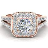 Round Brilliant cushion halo diamond engagement rings 1.10 ct-I,I1 - Rose Gold