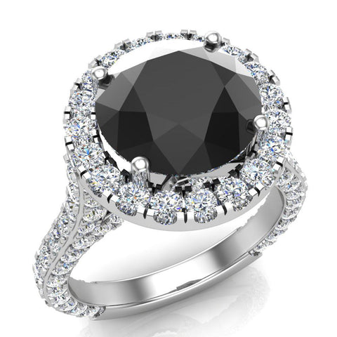Black Diamond Engagement Rings 14K Gold Halo rings for women 5.50 ct-I,I1 - White Gold