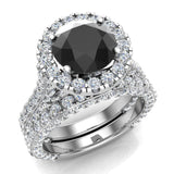 Black Diamond Wedding Ring Set 14K Gold Halo Ring 8mm 5.90 ct-G,SI - White Gold