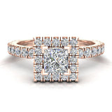 Petite Engagement for Women Princess Halo Diamond Ring 14K Gold-I,I1 - Rose Gold
