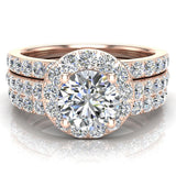 Diamond Wedding Ring Set for Women Round brilliant Halo Rings 14K Gold 1.70 carat (G,I1) - Rose Gold