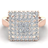 Square Halo with Princess Cut & Filigree Cluster Ring 18K Gold (G,VS) - Rose Gold
