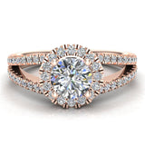 Halo Diamond engagement rings round brilliant split shank 14K 1.20 ctw F-VS - Rose Gold