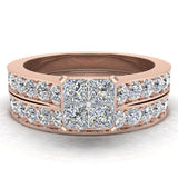 1.00 Ct Four Quad Princess Cut  Diamond Cathedral Accent Wedding Ring Set (G,SI) - Rose Gold