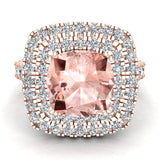 Cushion cut engagement rings women Morganite diamond halo 3 ctw SI - Rose Gold