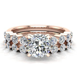 Round Diamond Wedding Ring Set shared prong 14K Gold 1.50 ct-F,VS - Rose Gold