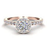 Round Halo Diamond Engagement Ring Stackable Pave Set 14K Gold 0.70 ct-G,SI - Rose Gold