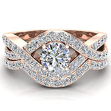 Round Diamond Intertwined Engagement Rings Criss Cross Style 1.10 ct-G,VS - Rose Gold