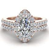Marquise Cut Halo Diamond Wedding Ring Set 1.25 ctw 14K Gold-G,SI - Rose Gold