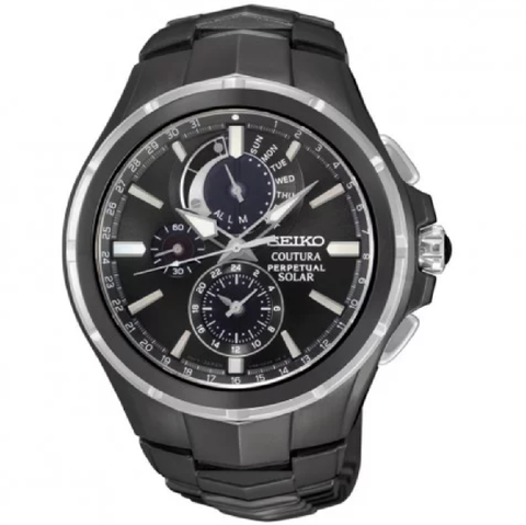 Coutura Solar Perpetual Chronograph Black Dial Black Ion-plated Men's Watch