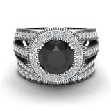 Black Diamond Wedding Ring Set 14K Gold Halo Rings 3.20 ct-I,I1 - White Gold