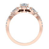 Infinity Style Pear Moissanite Halo Diamond Wedding Ring Set 14K Gold-I,I1 - Rose Gold