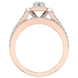 Diamond Wedding Set Round Cushion Halo Ring Split Shank 1.25 ct-G,SI - Rose Gold