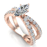 Marquise Cut Diamond Engagement Ring X cross 14K Gold 1.75 carat-GIA - Rose Gold