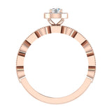 Halo diamond ring alternate marquee-square shank 14K Gold 0.50 ct SI - Rose Gold
