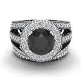 Black Diamond Wedding Ring Set 14K Gold Halo Rings 3.95 ct-I,I1 - White Gold