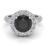 Black round cut diamond halo engagement rings 14K 4.15 ctw I1 - White Gold
