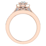 Diamond Wedding Ring Set Round Halo Rings 8-prongs 14K Gold 1.15 ct-G,SI - Rose Gold
