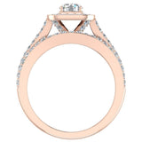 Diamond Wedding Set Round Cushion Halo Ring Split Shank 1.25 ct-F,VS1 - Rose Gold