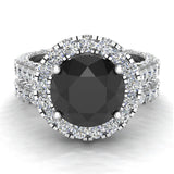 Black Diamond Wedding Ring Set 14K Gold Halo Ring 8mm 5.90 ct-I,I1 - White Gold