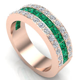 Men's Wedding Rings Emerald Gemstone rings 14K Solid Gold 2.67 cttw - Rose Gold