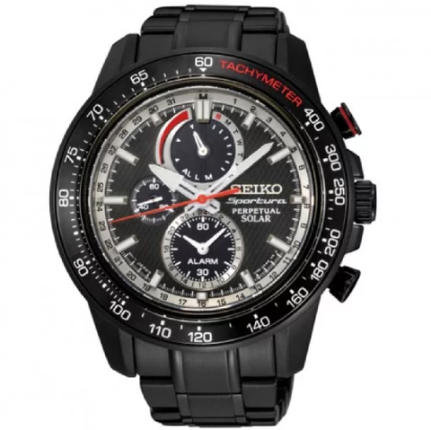 Sportura Solar Chronograph Black Dial Black Ion-plated Men's Watch