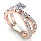 X Cross Split Shank Cushion Diamond Engagement Ring 1.75 ct-14K Gold - Rose Gold