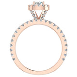Wedding Ring Set for Women Cushion Halo Round Diamond 14K Gold-G,VS - Rose Gold