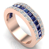 Mens Wedding Rings Blue Sapphire Gemstones rings 14K Gold Diamond Ring - Rose Gold