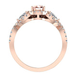 Infinity Style Pear Morganite Halo Diamond Wedding Ring Set 14K Gold-I,I1 - Rose Gold