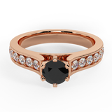 1.00 ct Black & White Center Diamond Accented Engagement Ring 14K Gold - Rose Gold
