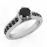Black Diamond Engagement Ring 14K Gold - White Gold